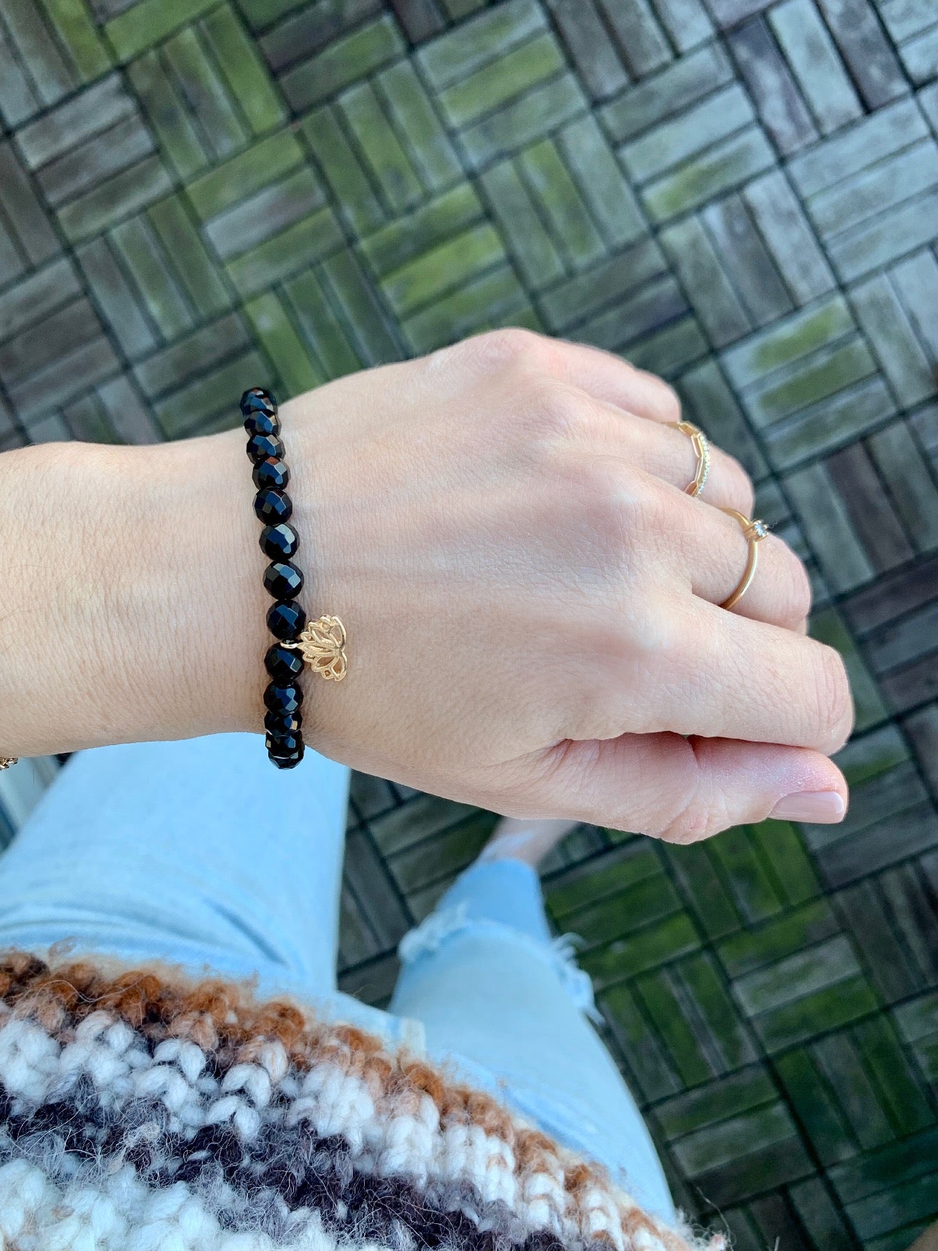 Lotus Bracelet- Black Onyx