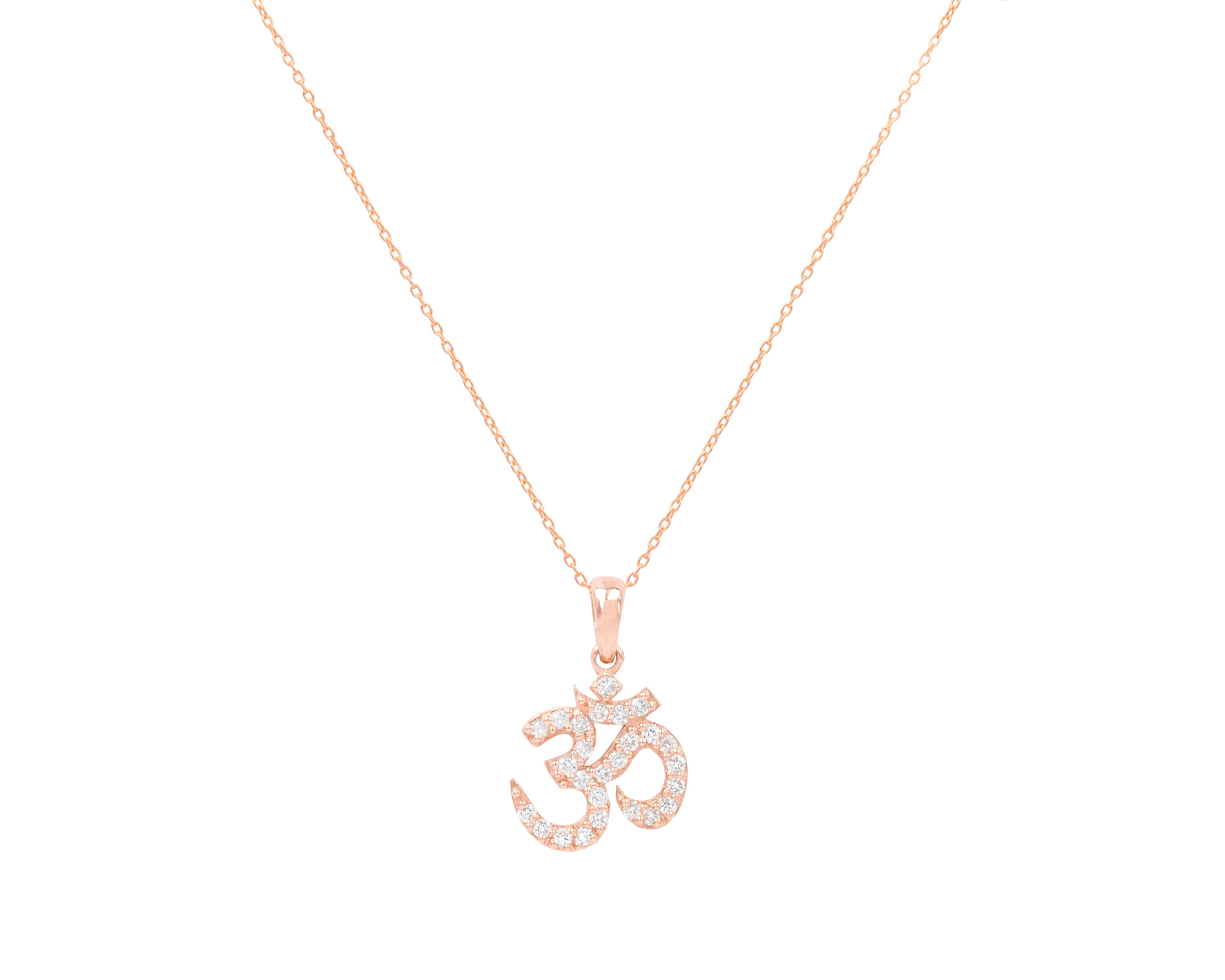 14-Karat Rose Gold OM Necklace with Pavé Diamonds