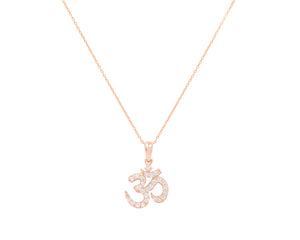 14-Karat Rose Gold OM Necklace with Pavé Diamonds