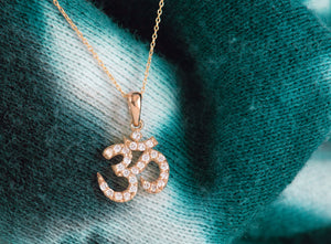 14-Karat Rose Gold OM Necklace with Pavé Diamonds