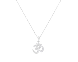 14-Karat White Gold OM Necklace with Pavé Diamonds