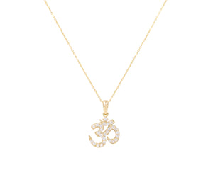 14-Karat Yellow Gold OM Necklace with Pavé Diamonds