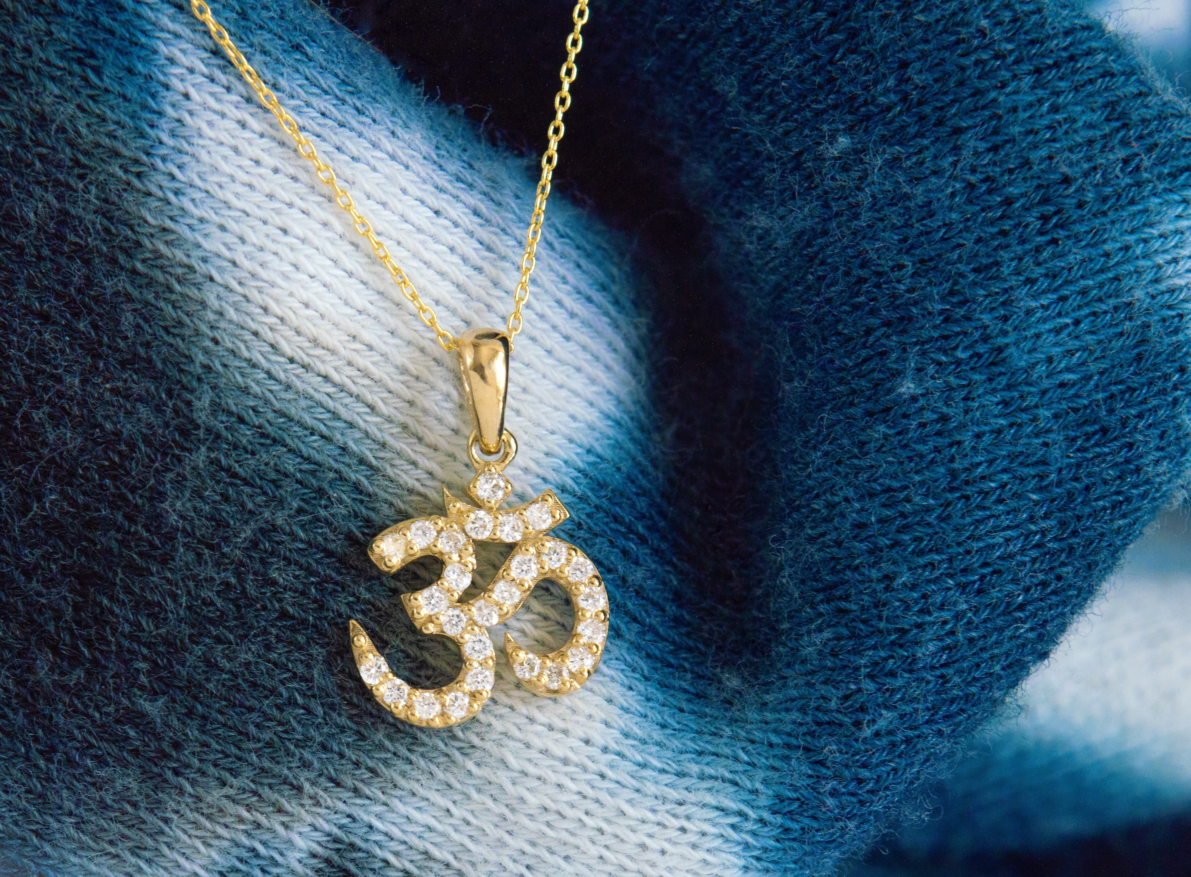 14-Karat Yellow Gold OM Necklace with Pavé Diamonds